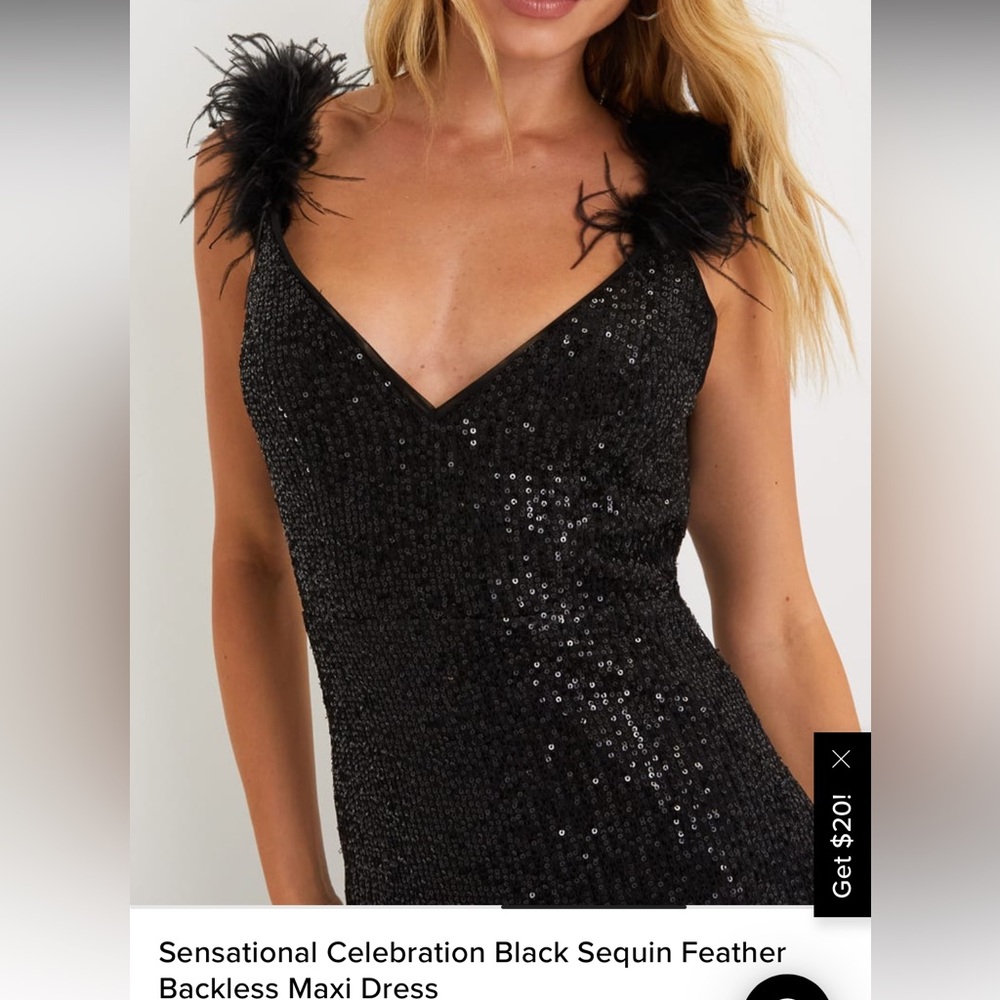 Black Sequence, Feather, Open Back Formal Dress F… - image 3